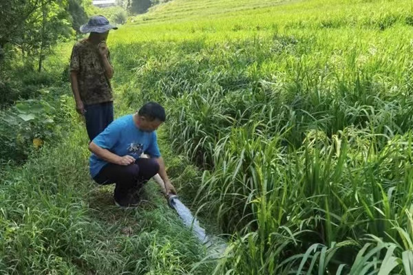 姜家鎮(zhèn)水源村黨委書記楊永明查看農(nóng)田灌溉情況。姜家鎮(zhèn)政府供圖