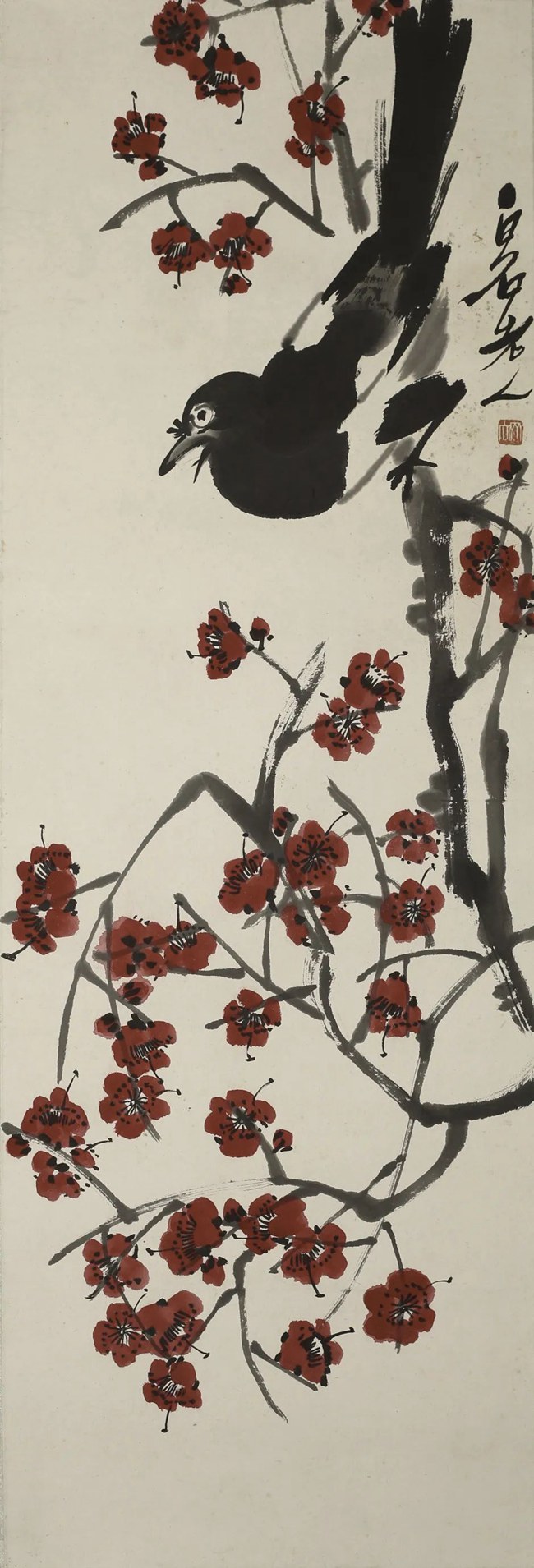 《花鳥(niǎo)屏一堂》齊白石 紙本彩墨 100×33.5cm 1948年