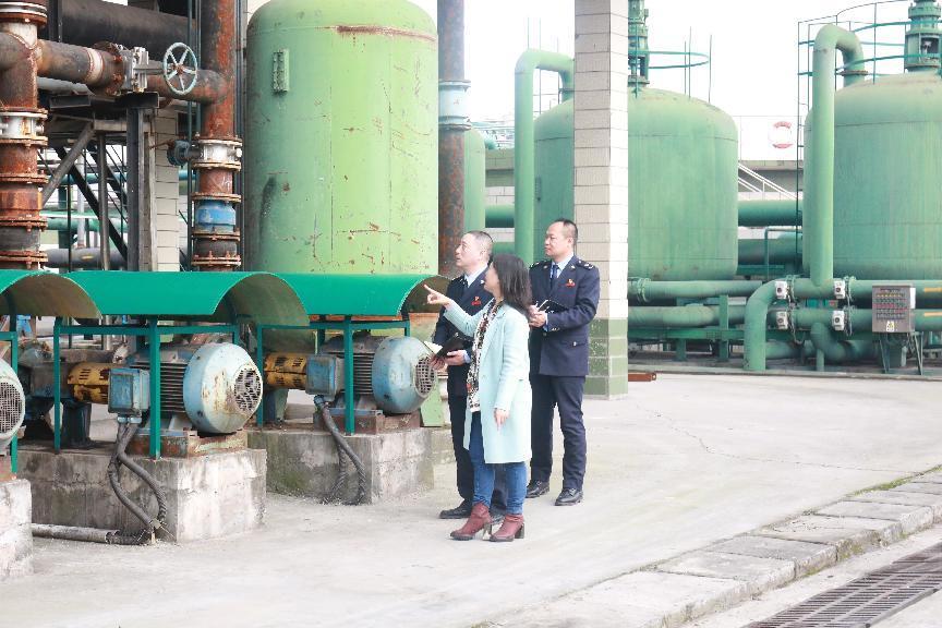 在重慶理文造紙有限公司，永川區(qū)稅務(wù)人員實地了解生產(chǎn)及設(shè)備改造情況，宣傳講解環(huán)保稅等相關(guān)稅收政策。簡小碧攝