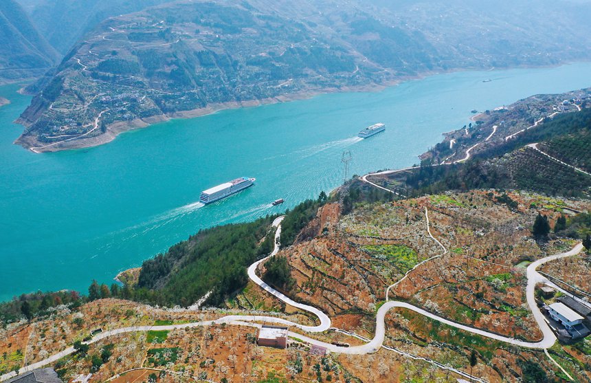 長(zhǎng)江豪華游輪行駛在重慶市巫山縣曲尺鄉(xiāng)境內(nèi)。盧先慶攝