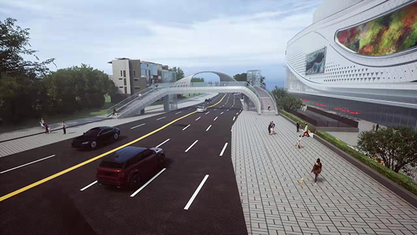 吾悅廣場人行天橋效果圖。北碚區(qū)住房城鄉(xiāng)建委供圖