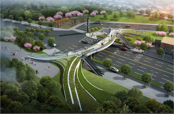 宏帆花市位置人行天橋效果圖。江北區(qū)住房城鄉(xiāng)建委供圖