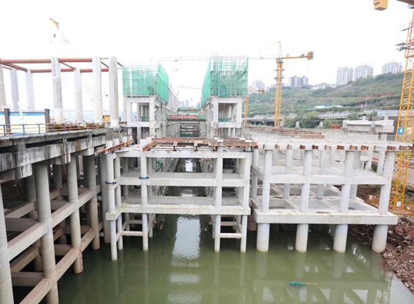 寸灘國(guó)際郵輪母港施工現(xiàn)場(chǎng)。項(xiàng)目部供圖