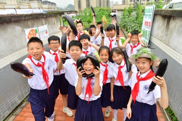 天臺(tái)寶貝勞動(dòng)課堂收獲瞬間。天臺(tái)崗小學(xué)供圖