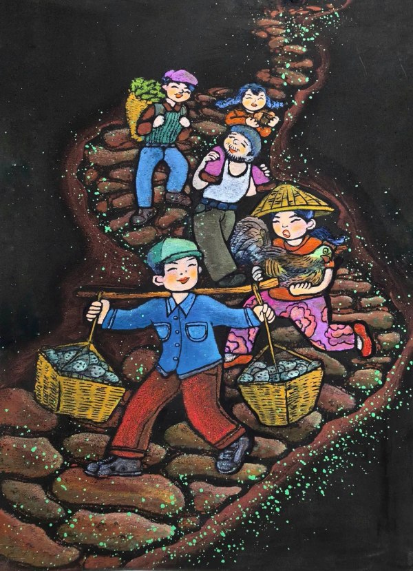 白奕作品《趕集的鄉(xiāng)間小路》。重慶文藝職院供圖