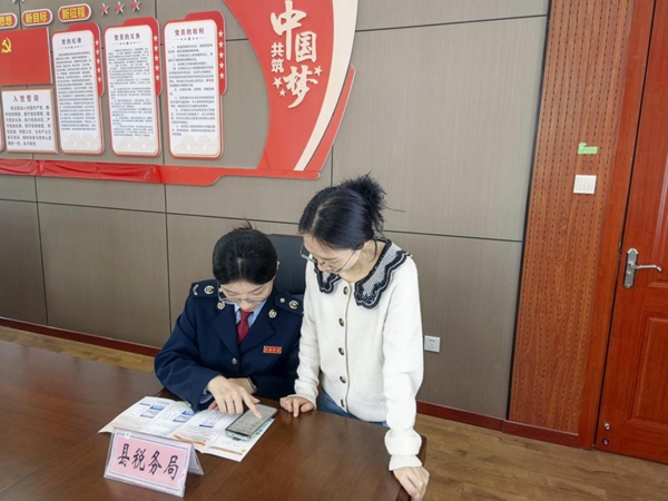 酉陽縣稅務人員輔導水利局職工辦理個稅綜合所得匯算。董舟徑攝