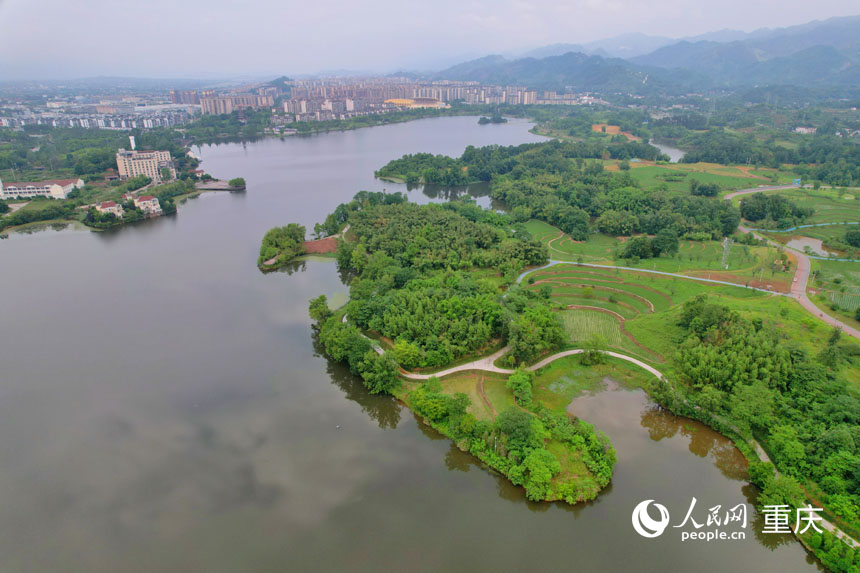 行進(jìn)中國(guó)丨一波碧水潤(rùn)梁平“你側(cè)過身，從這個(gè)角度拍，要有后面的湖水和藍(lán)天。”6月10日，重慶市民吳女士和朋友來(lái)到位于梁平區(qū)的雙桂湖國(guó)家濕地公園游玩……