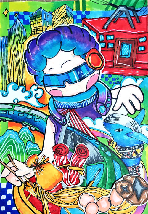 重慶市外國語學(xué)校森林小學(xué)彩云湖校區(qū)譚文陌的繪畫作品《我愛多彩重慶》。主辦方供圖