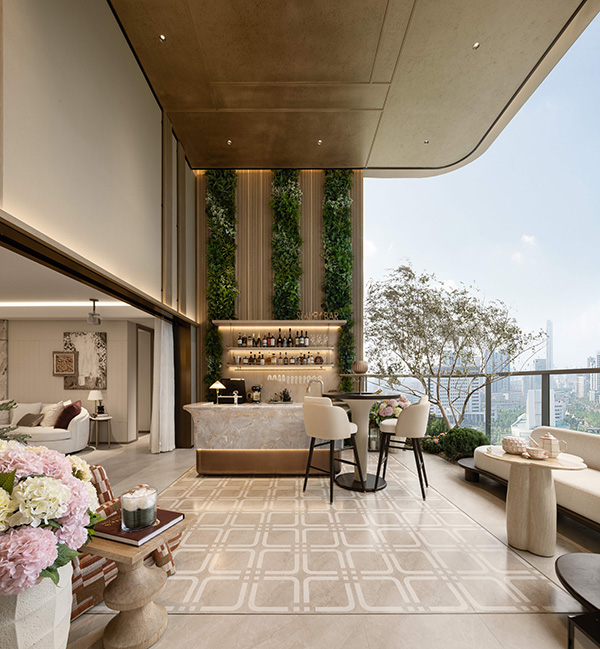 綠城春風(fēng)晴翠極萃項(xiàng)目空中露臺(tái)實(shí)景圖。綠城供圖